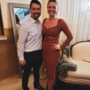 Rust bodycon dress 2 piece set medium